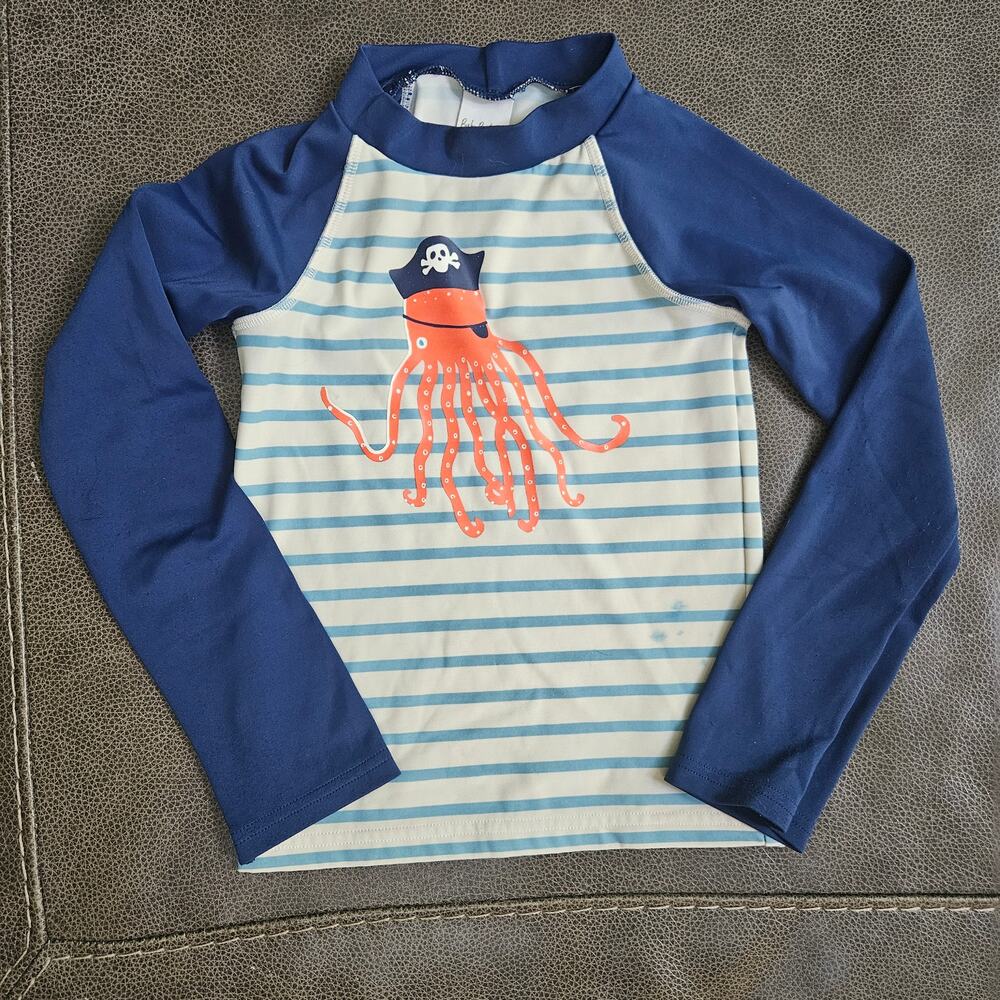 Baby Boden Boys Blue Striped Pirate Octopus Rash Guard Swim Shirt 3-4Y 104cm